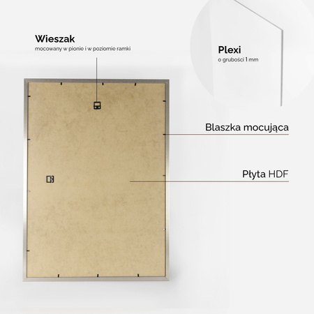 Ramka srebrna HEN PASS S z passe-partout – rozmiar 50x70 cm (okienko 40x60 cm)