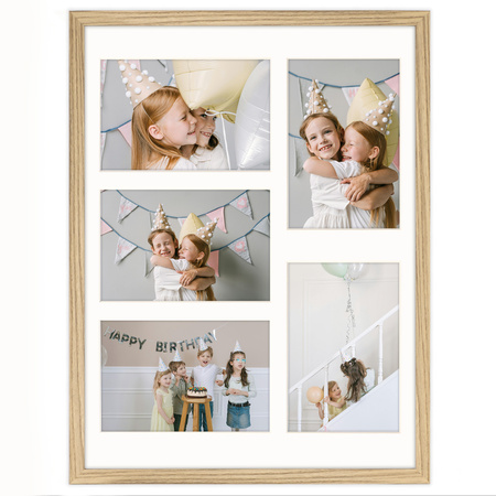 Foto Galeria 30x40 cm kolor dębowy - ramka z passe partout na 5 zdjęcia 10x15 cm