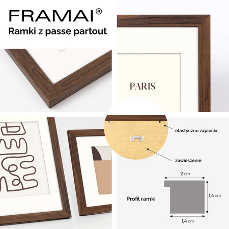 Ramka brązowa HEN PASS 4 z passe-partout – rozmiar 40x60 cm (okienko 30x40 cm)