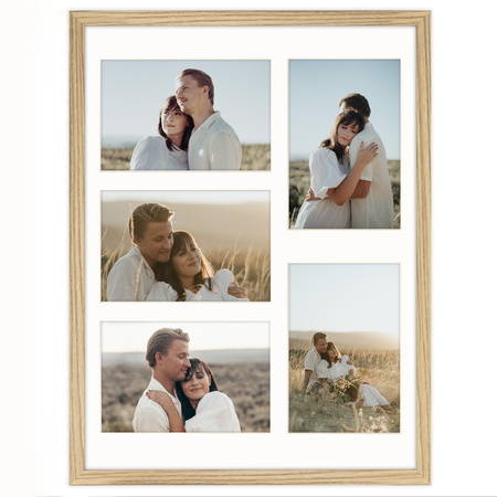 Foto Galeria 30x40 cm kolor dębowy - ramka z passe partout na 5 zdjęcia 10x15 cm