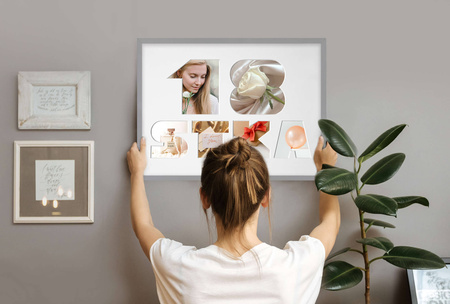 Ramka na 18-ste urodziny w kolorze szarym. Ramka z passe partout o rozmiarze 30x40 cm