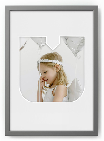 Ramka LITERKA "U" Szara. Ramka z passe partout o rozmiarze 21x30 cm
