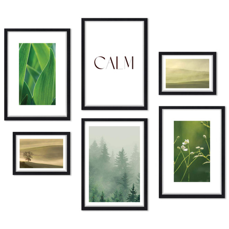 Zestaw plakatów Forest Morning + zestaw ramek z litego drewna w kolorze czarnym