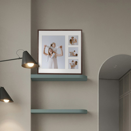 Foto Galeria 40x40 cm kolor brązowy - ramka z passe partout na 4 zdjęcia 21x30 cm i 9x9 cm