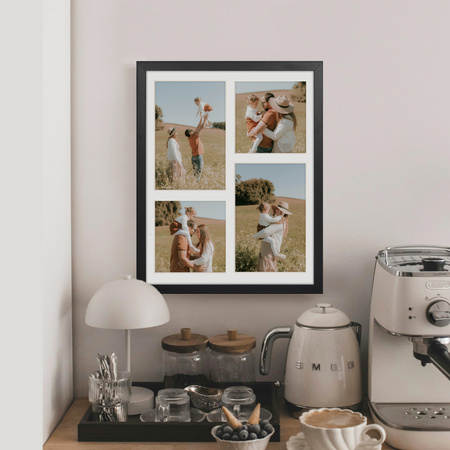 Czarna Foto Galeria 24x30 cm - ramka z passe partout na 4 zdjęcia 10x15 cm 10x10 cm