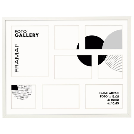 Foto Galeria 40x50 cm - ramka z passe partout na 7 zdjęć 10x10 cm 10x15 cm 15x21 cm kolor biały