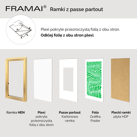 Ramka HEN 30x40 cm, złota z passe-partout 21×30 cm
