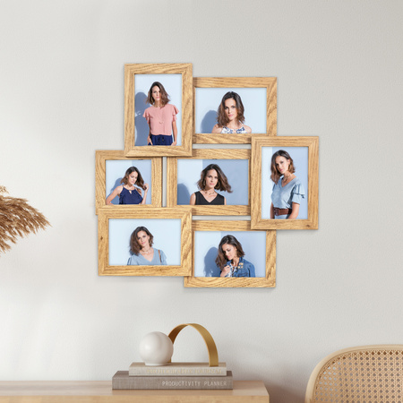 Multirama na 7 zdjęć MULTI HEN 01 ramka na zdjęcia w kolorze dębowym