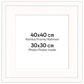 Ramka biała HEN PASS 1 z passe-partout – rozmiar 40x40 cm (okienko 30x30 cm)