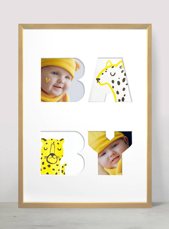 Ramka na zdjęcia BABY jasne drewno. Ramka z passe partout o rozmiarze 30x40 cm