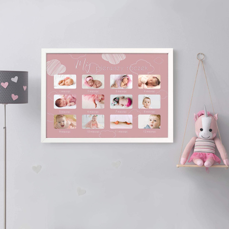 Ramka na zdjęcia MÓJ PIERWSZY ROCZEK - DZIEWCZYNKA. Ramka z passe partout o rozmiarze 21x30 cm