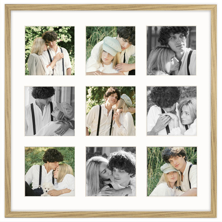 Foto Galeria 40x40 cm - ramka z passe partout na 9 zdjęć 10x10 cm kolor dębowy