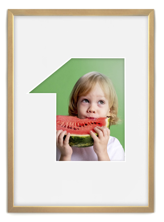 Ramka CYFERKA "1" Naturalne Drewno. Ramka z passe partout o rozmiarze 21x30 cm