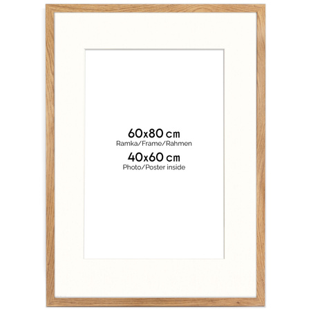 Ramka naturalna HEN PASS 01 z passe-partout – rozmiar 60x80 cm (40x60 cm)