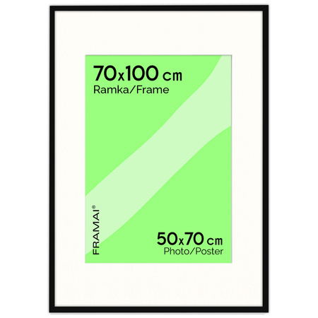 Ramka czarna HEN PASS 2 z passe-partout – rozmiar 70x100 cm (okienko 50x70 cm)