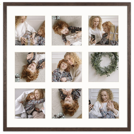 Foto Galeria 40x40 cm - ramka z passe partout na 9 zdjęć 10x10 cm kolor brązowy