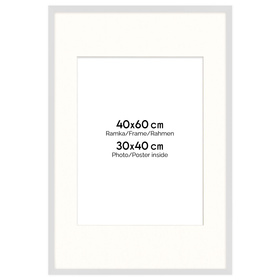 Ramka biała HEN PASS 1 z passe-partout – rozmiar 40X60 cm (okienko 30x40 cm)