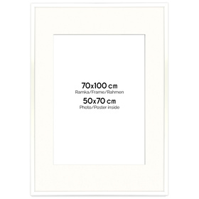 Ramka biała HEN PASS 1 z passe-partout – rozmiar 70X100  cm (okienko 50x70 cm)