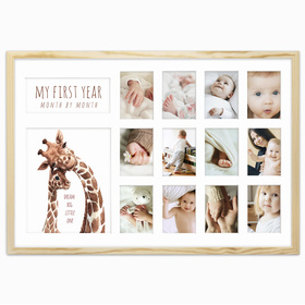 Ramka z drewna PIERWSZY ROCZEK - kolaż na 13 zdjęć 