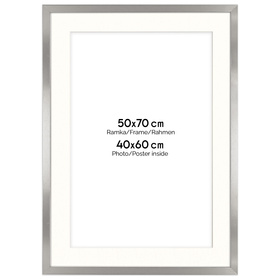 Ramka srebrna HEN PASS S z passe-partout – rozmiar 50x70 cm (okienko 40x60 cm)