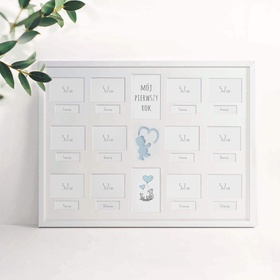 Ramka na zdjęcia kalendarz PIERWSZY ROCZEK DZIECKA - CHŁOPIEC. Ramka z passe partout o rozmiarze 30x40 cm