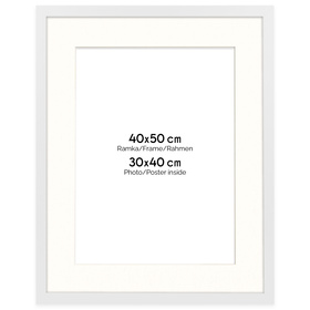 Ramka biała HEN PASS 1 z passe-partout – rozmiar 40X50 cm (okienko 30x40 cm)