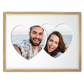 Ramka na zdjęcia 2 SERCA - jasne drewno. Ramka z passe partout o rozmiarze 30x40 cm