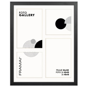 Czarna Foto Galeria 24x30 cm - ramka z passe partout na 4 zdjęcia 10x15 cm 10x10 cm
