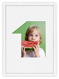 Ramka CYFERKA "1" Biała. Ramka z passe partout o rozmiarze 21x30 cm