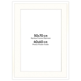 Ramka biała HEN PASS 1 z passe-partout – rozmiar 50X70 cm (okienko 40x60 cm)